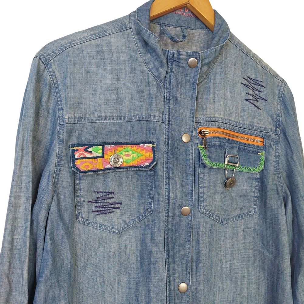 Double D Ranch Tencel Linen Southwestern Aztec Embroidered Jacket Size Medium - Picture 2 of 9